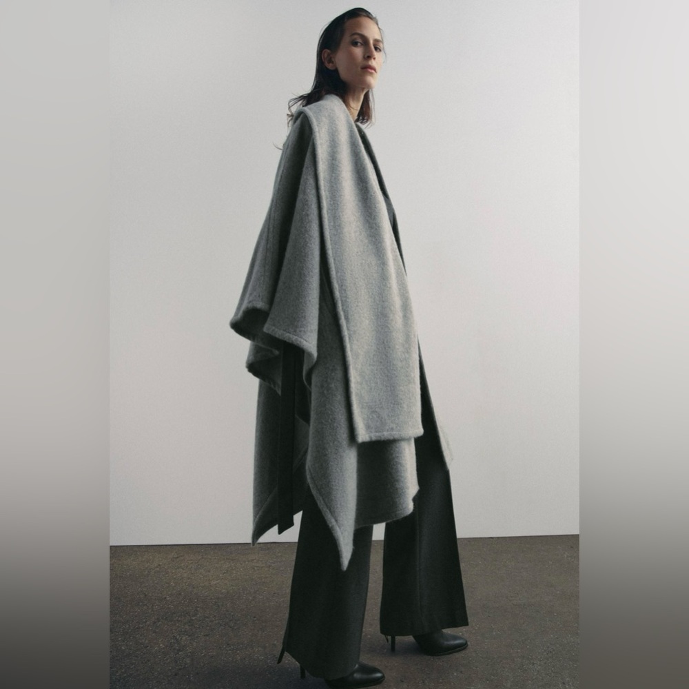 ZARA ALPACA BLEND CAPE COAT WITH SCARF ZW COLLECTION, size MEDIUM, NWT - Picture 3 of 13